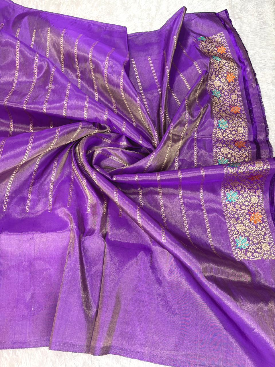 Regal Mustard Gold & Royal Purple Premium Tissue Kadhua Handloom Saree