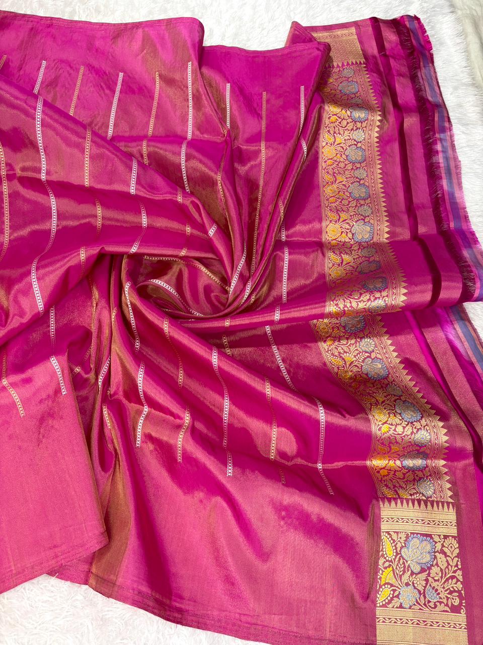 Royal Ash Grey & Magenta Premium Tissue Kadhua Handloom Saree with Meenakari Border