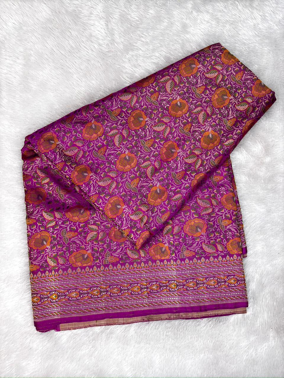 Royal Magenta Pure Katan Silk Jamawar Banarasi Saree with Floral Jaal