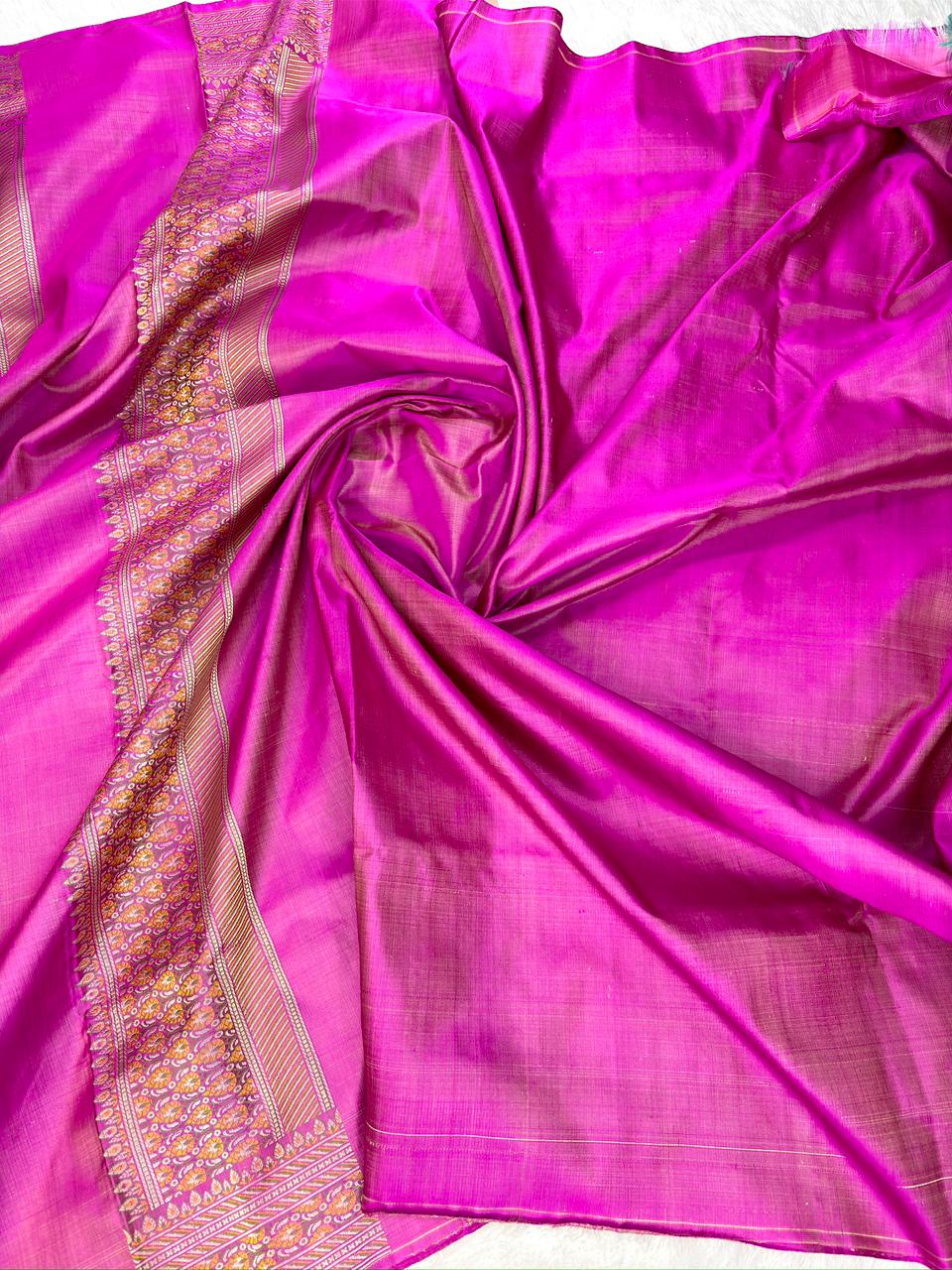 Royal Magenta Pure Katan Silk Jamawar Banarasi Saree with Floral Jaal
