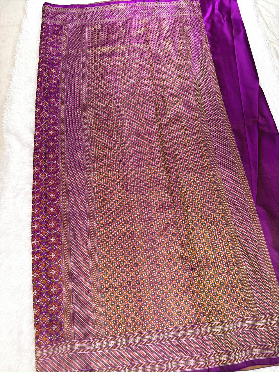 Royal Magenta Katan Silk Jamawar Saree with Intricate Jal Weaving