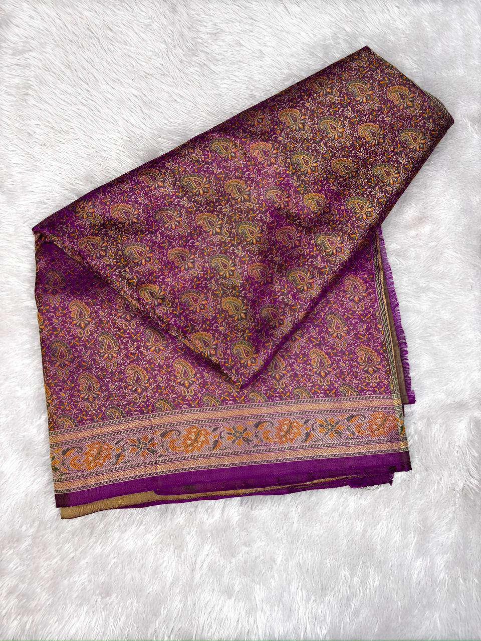 Exquisite Magenta Katan Silk Jamawar Saree with Traditional Paisley Jamawar Weaving