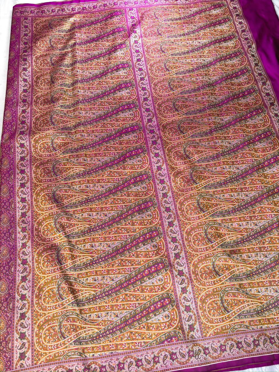 Royal Magenta & Ochre Handloom Katan Silk Jamawar Saree