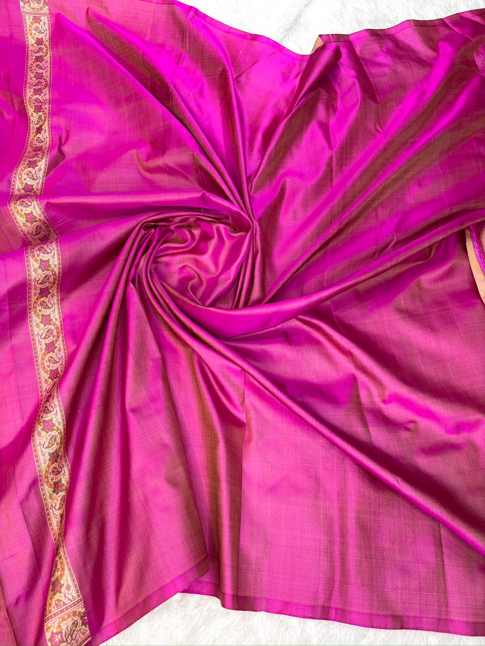 Royal Magenta & Ochre Handloom Katan Silk Jamawar Saree
