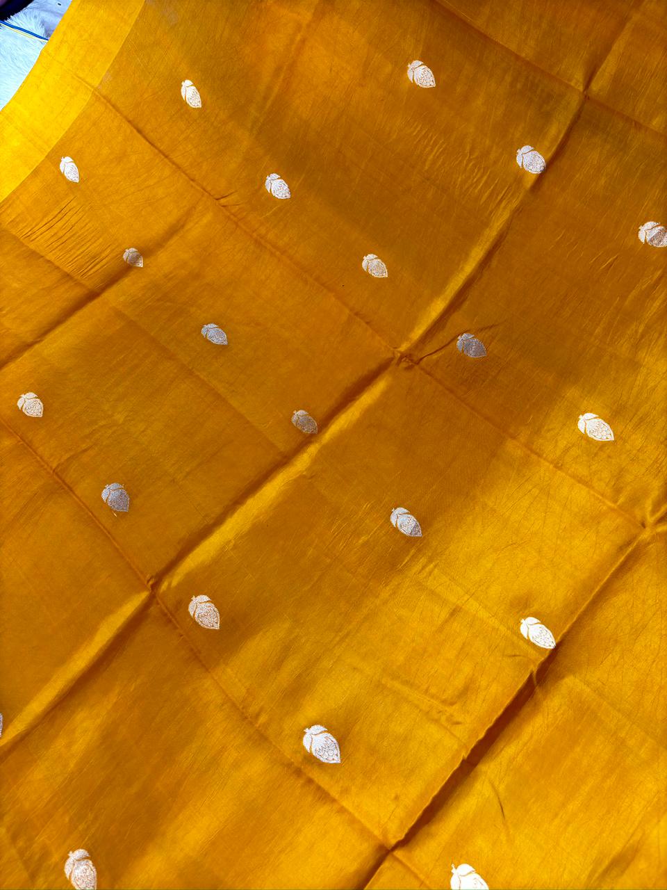 Sunlit Mustard Half-and-Half Katan Kadhua Handloom Saree  Color  Mustard Yellow / Antique Ochre with Gold & Silver Zari
