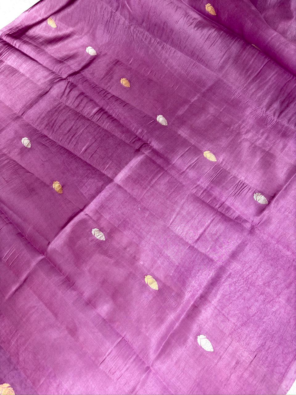 Regal Plum Half-and-Half Katan Kadhua Handloom Saree  Color  Plum / Wine Purple with Antique Gold & Silver Zari