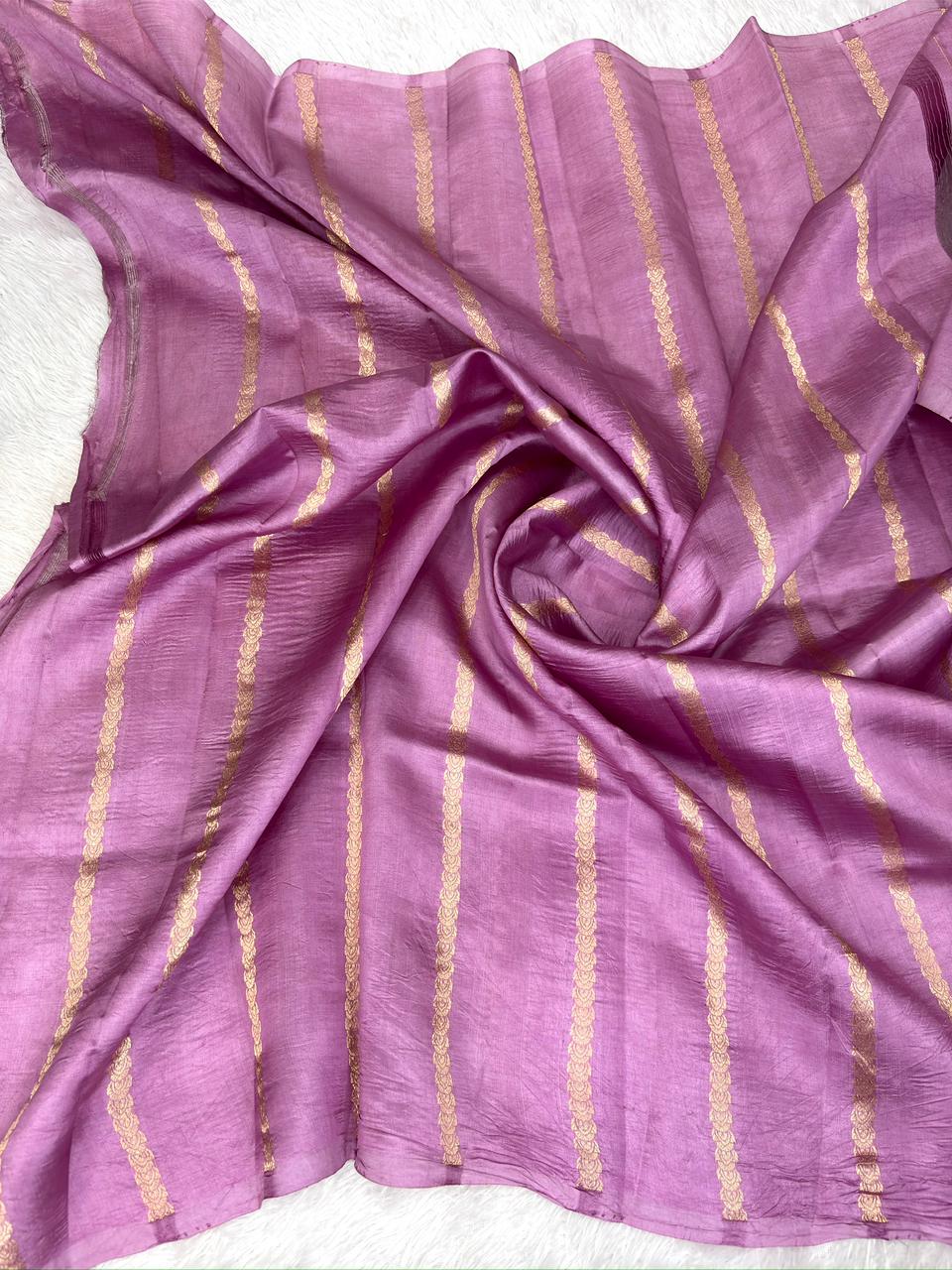 Regal Plum Half-and-Half Katan Kadhua Handloom Saree  Color  Plum / Wine Purple with Antique Gold & Silver Zari