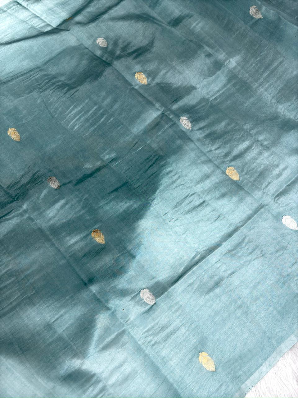 Serene Teal Half-and-Half Katan Kadhua Handloom Saree