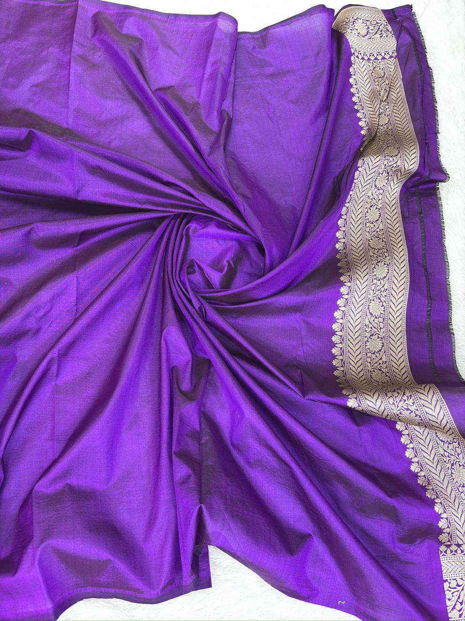 Royal Purple Katan Jungla Meenakari Cutwork Saree with Multicolour Meenakari & Antique Gold Zari