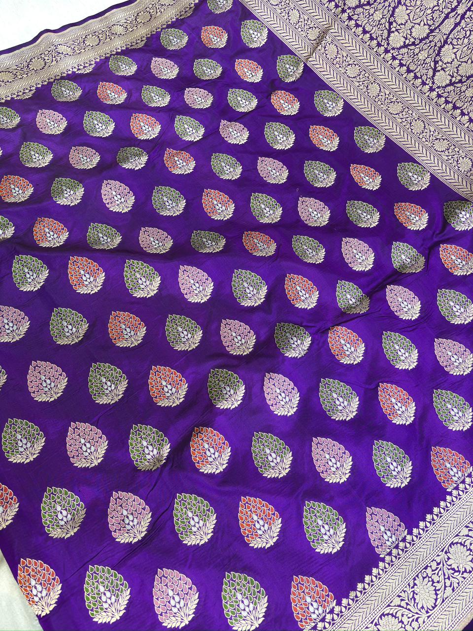 Royal Purple Katan Jungla Meenakari Cutwork Saree with Multicolour Meenakari & Antique Gold Zari