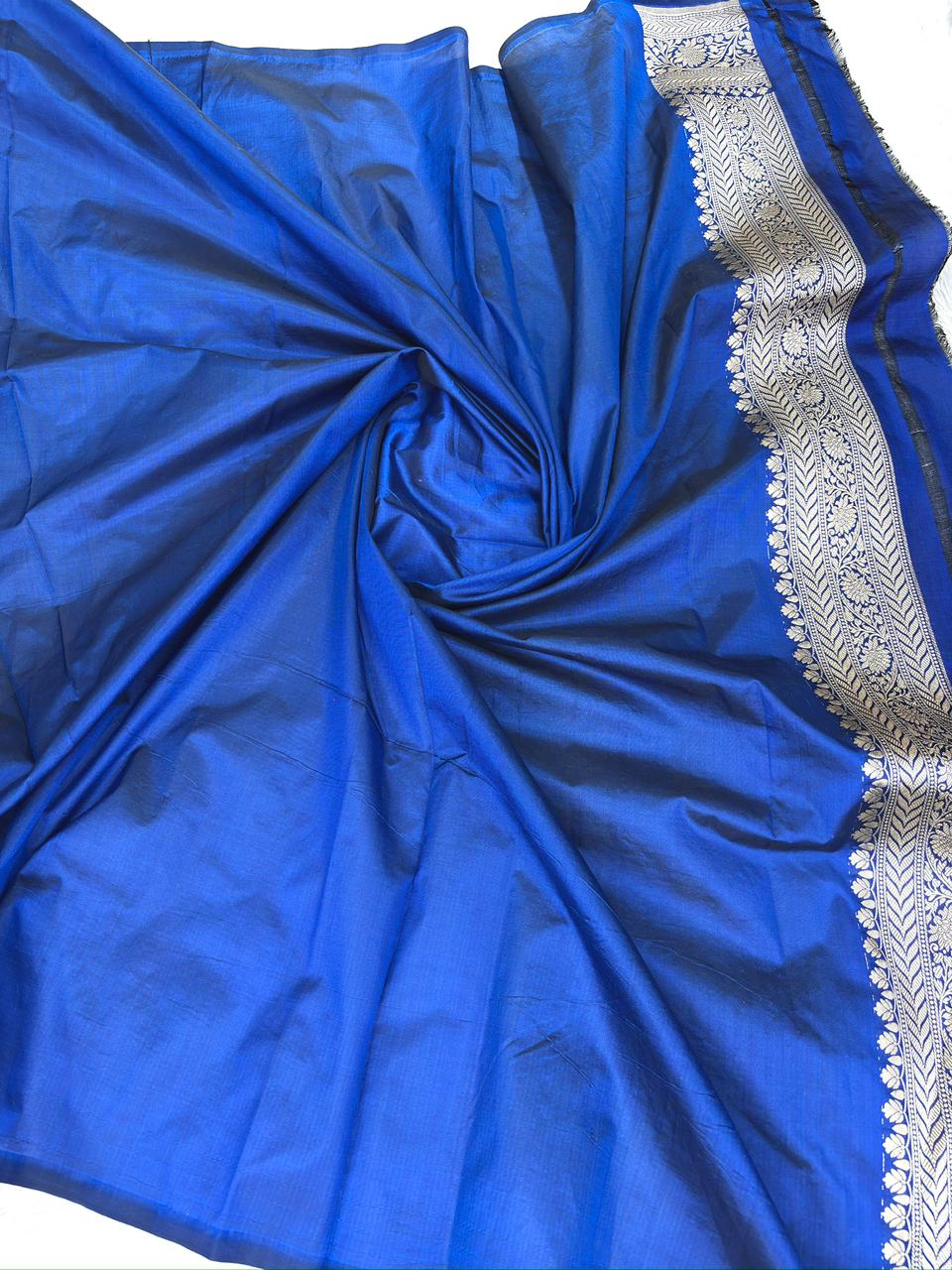 Royal Blue Katan Jungla Meenakari Cutwork Saree with Multicolour Meenakari & Antique Gold Zari