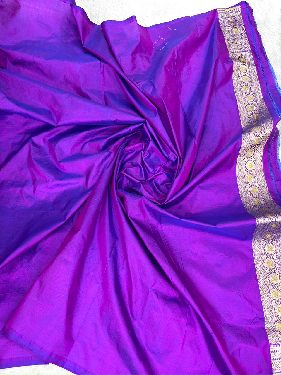 Royal Violet Katan Jungla Meenakari Cutwork Saree with Antique Gold Zari & Soft Meenakari