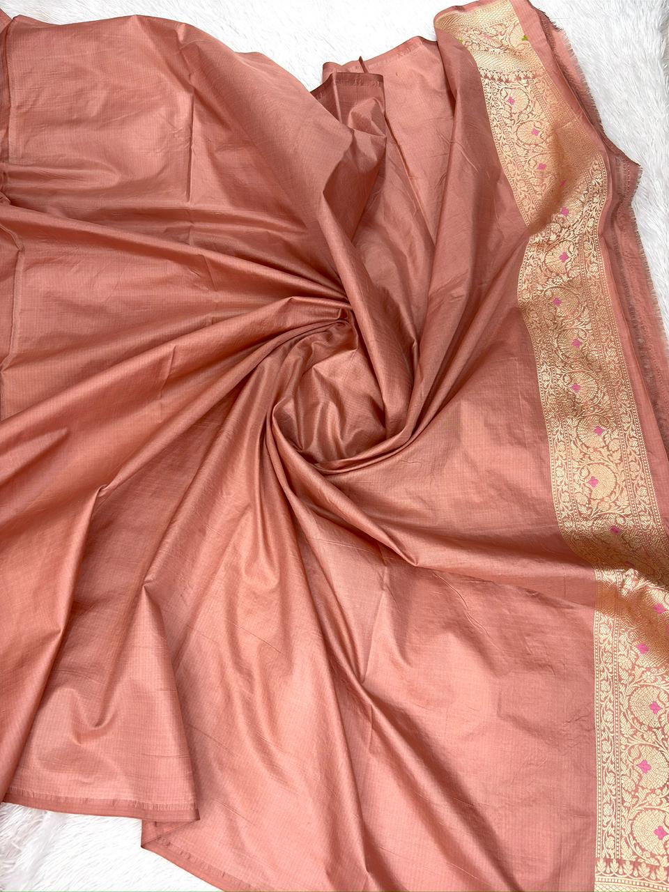 Rosewood Brown Katan Jungla Meenakari Cutwork Saree with Antique Gold & Meenakari