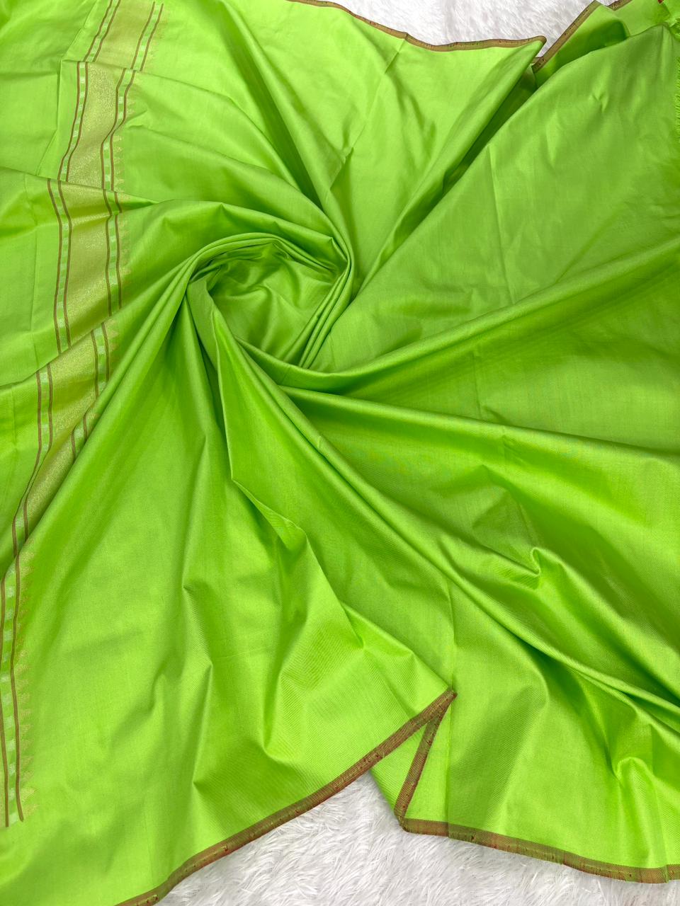 Vibrant Lime Green Pure Katan Silk Banarasi Saree with Sona Rupa Floral Jaal