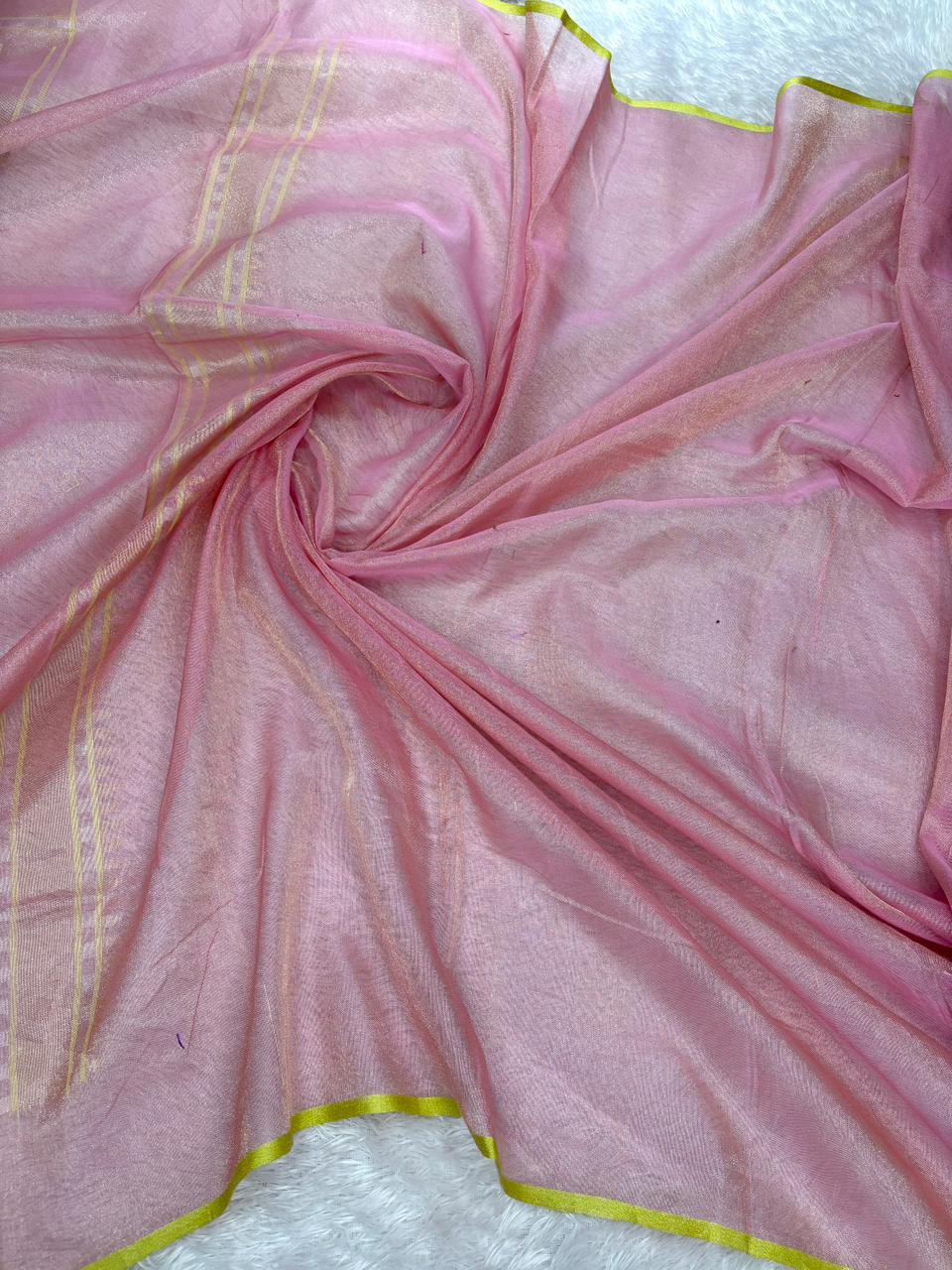 Ethereal Blush Pink Banarasi Tissue Silk Saree with Sona Rupa Floral Jaal & Meenakari