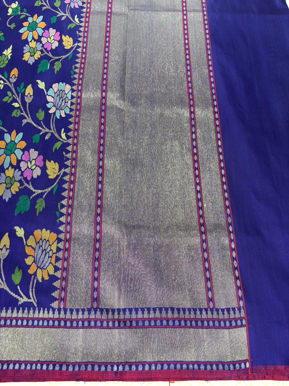 Majestic Royal Blue Pure Katan Silk Saree with Sona Rupa Zari & Meenakari Jaal