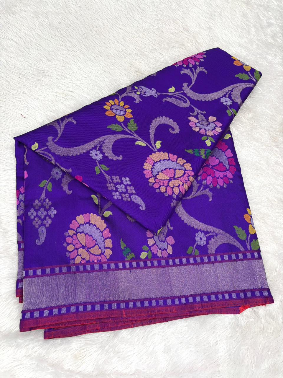 Regal Violet Pure Katan Silk Banarasi Saree with Sona Rupa Jaal & Meenakari