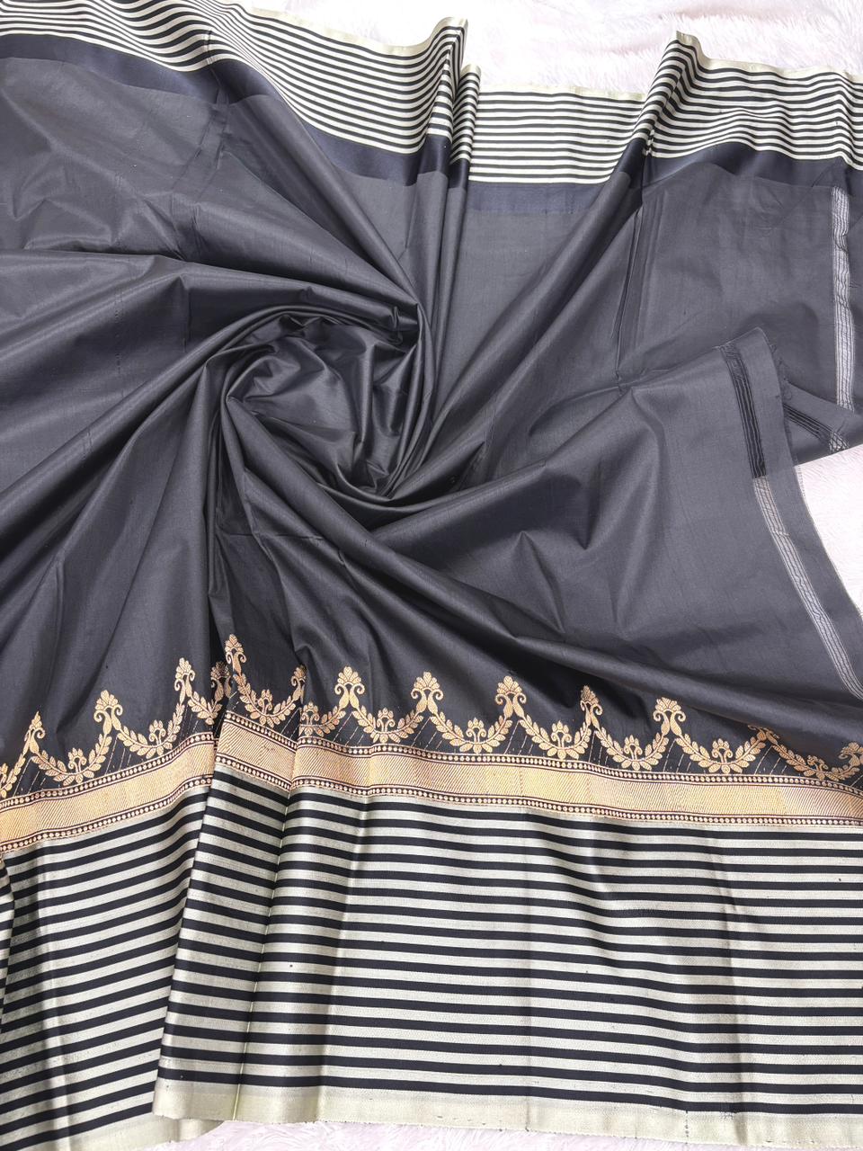 Royal Wine Katan Boota Kadhua Designer Handloom Saree  Deep Wine Maroon with Black, Ivory & Antique Gold Accents