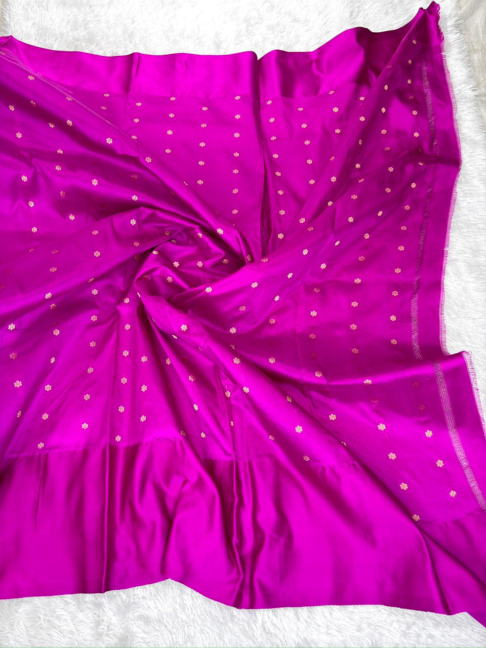 Midnight Navy Katan Silk Kadhua Boota Saree with Regal Red Zari Border