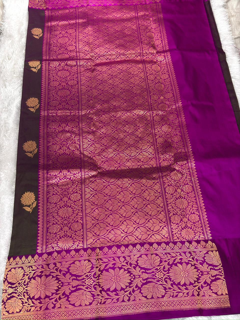 Midnight Navy Katan Silk Kadhua Boota Saree with Regal Red Zari Border