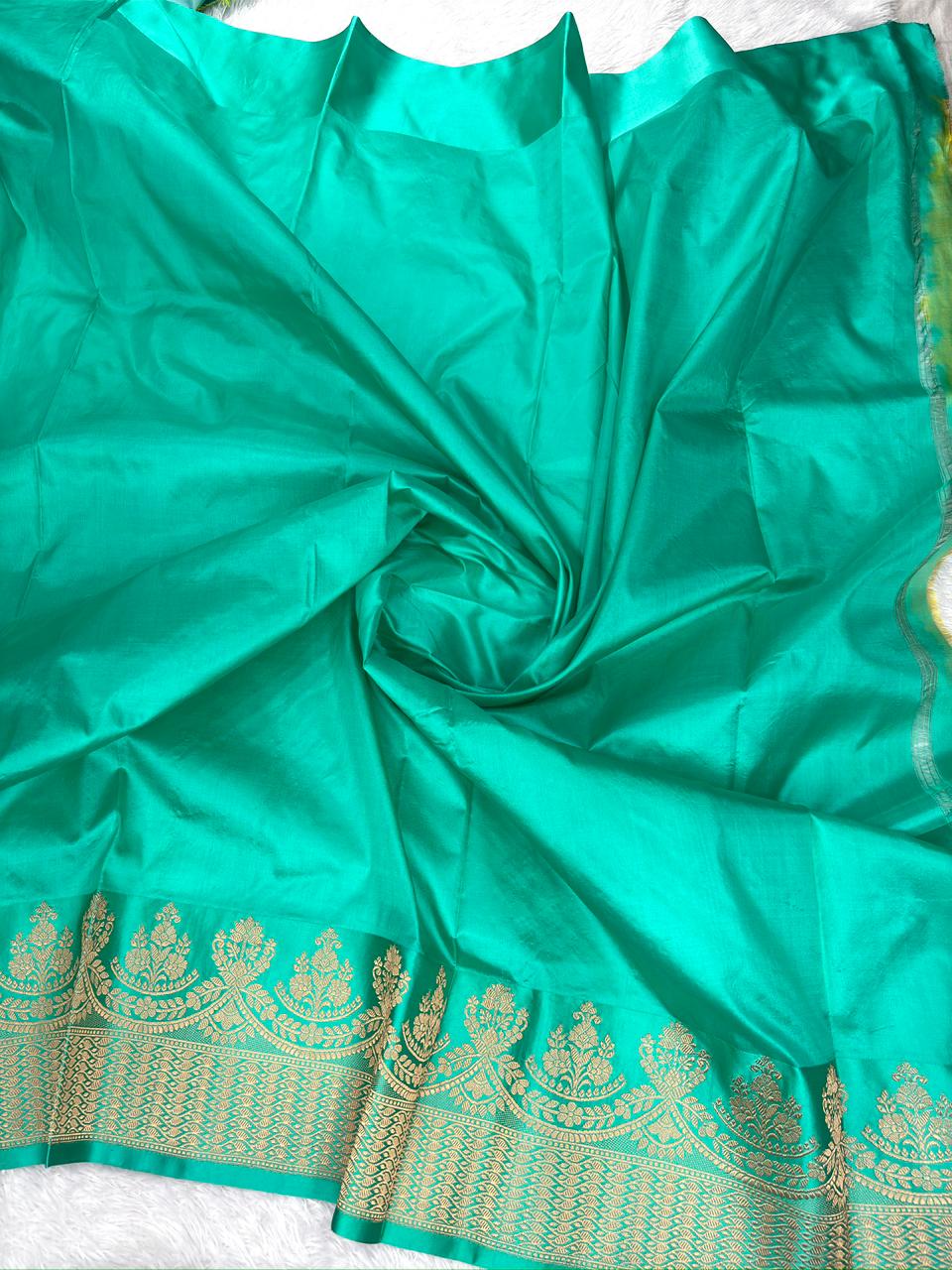 Elegant Mint Aqua Pure Katan Silk Boota Kadhua Banarasi Saree with Rich Self Zari Border