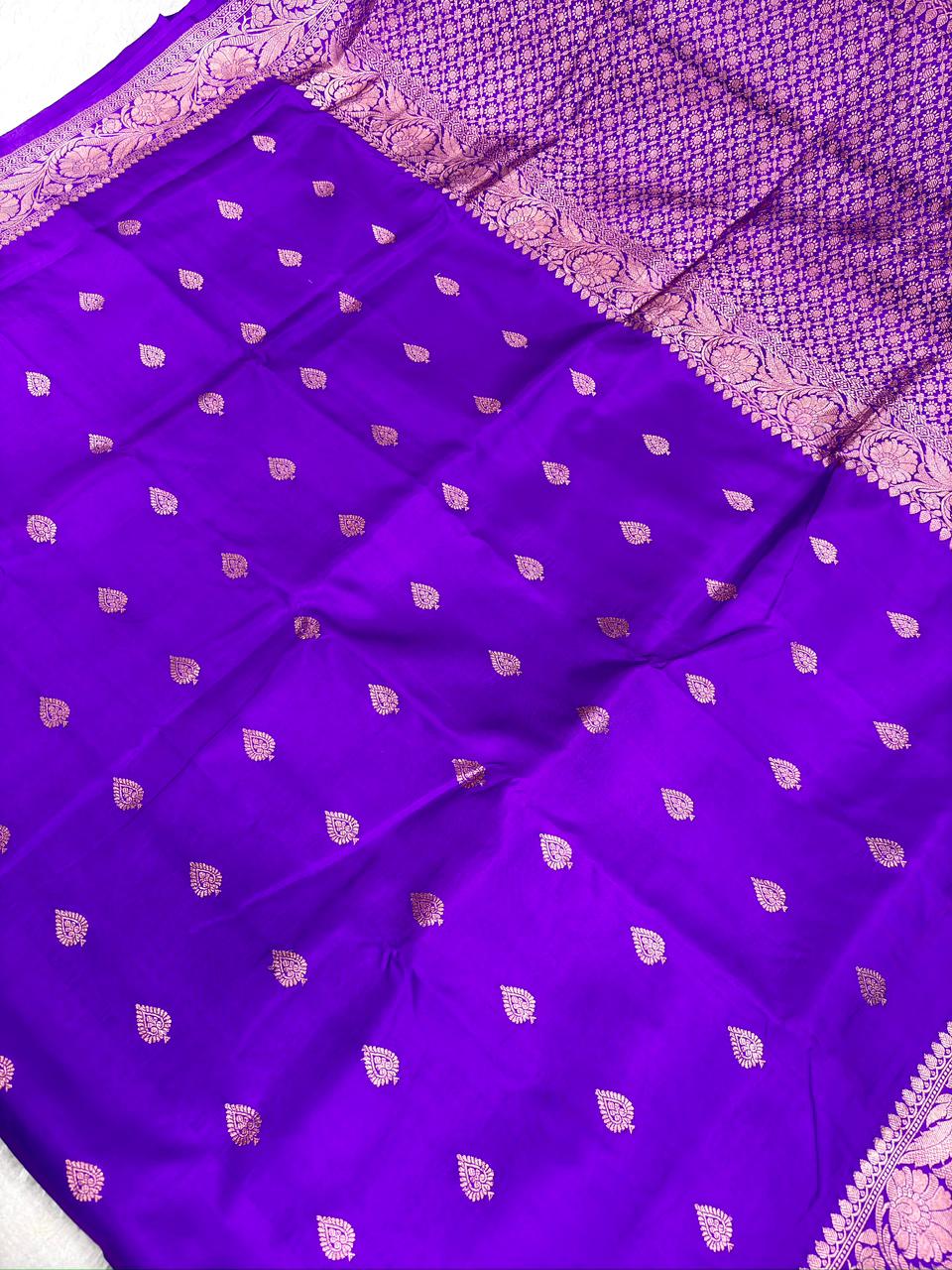 Royal Purple Katan Silk Boota Kadhua Handloom Designer Saree