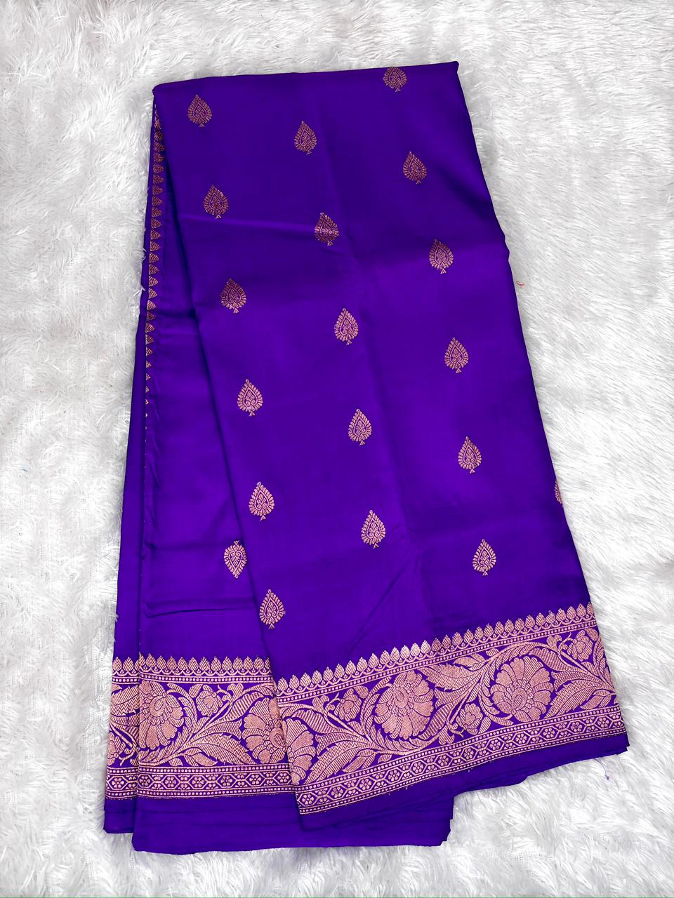 Royal Purple Katan Silk Boota Kadhua Handloom Designer Saree