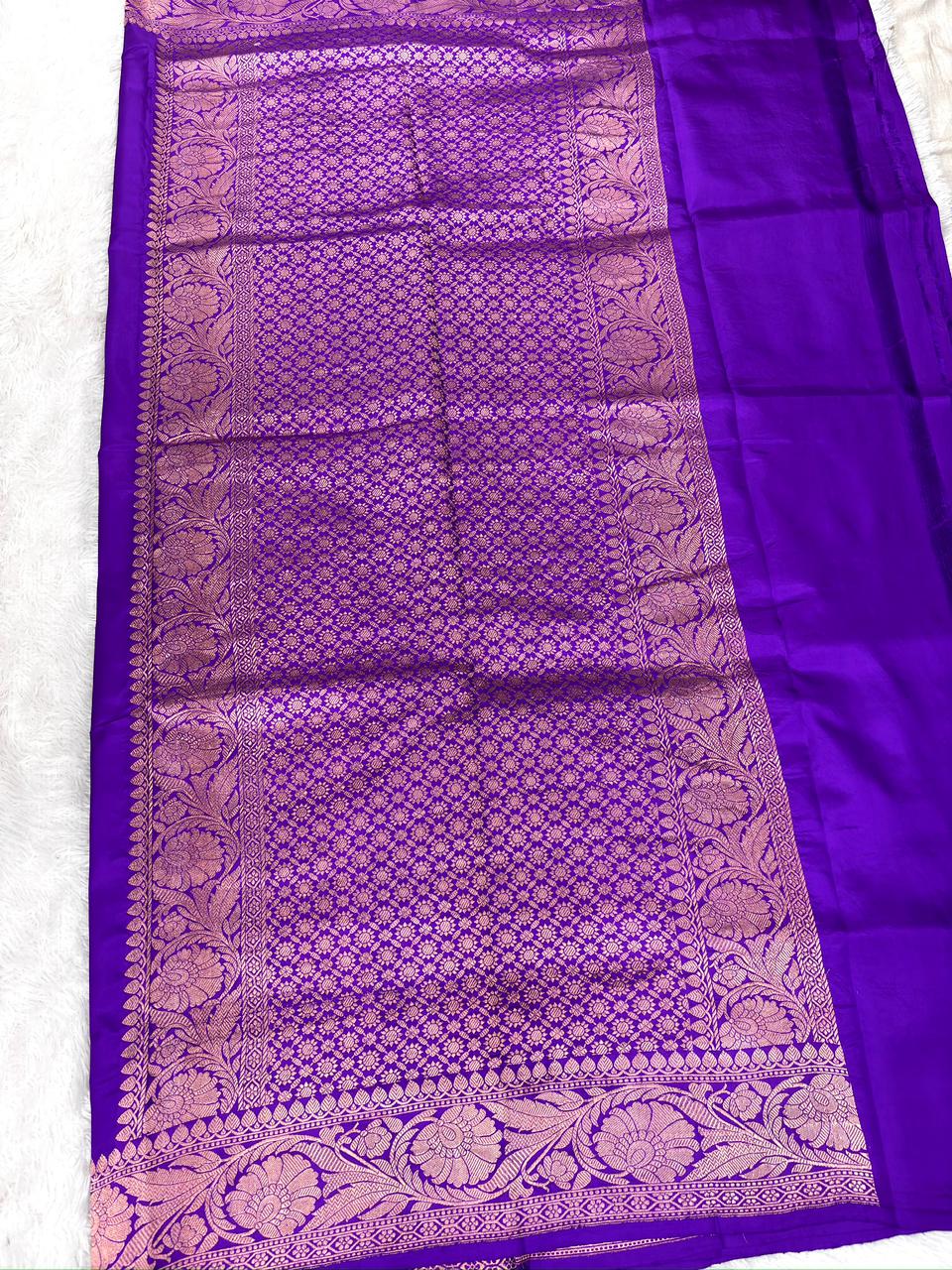 Royal Purple Katan Silk Boota Kadhua Handloom Designer Saree