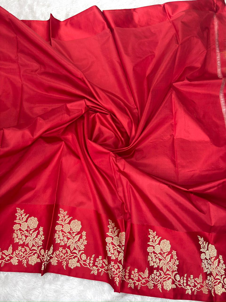 Parrot Green Katan Silk Boota Kadhua Handloom Designer Saree