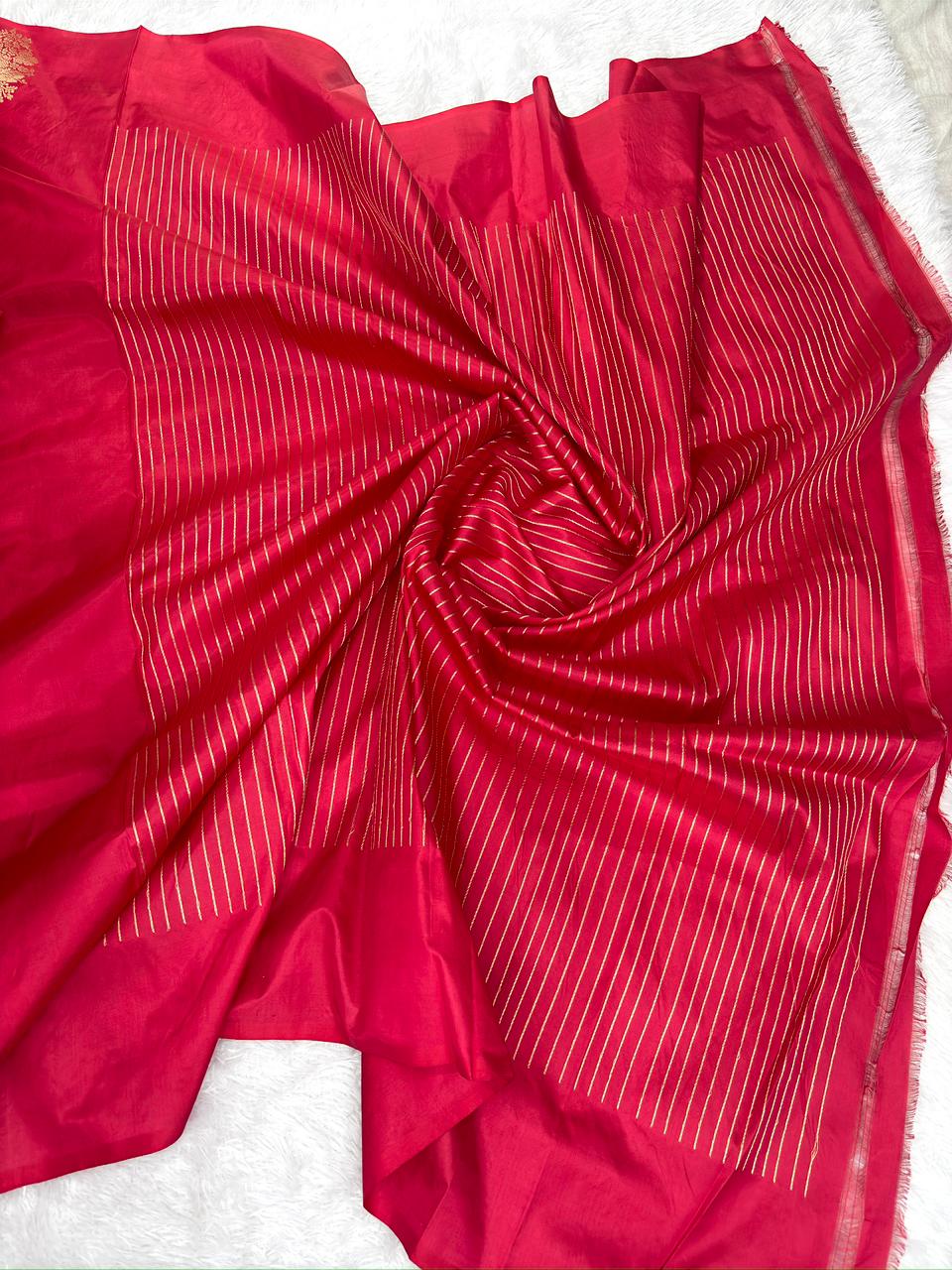 Royal Sindoor Red Katan Silk Boota Kadhua Handloom Designer Saree