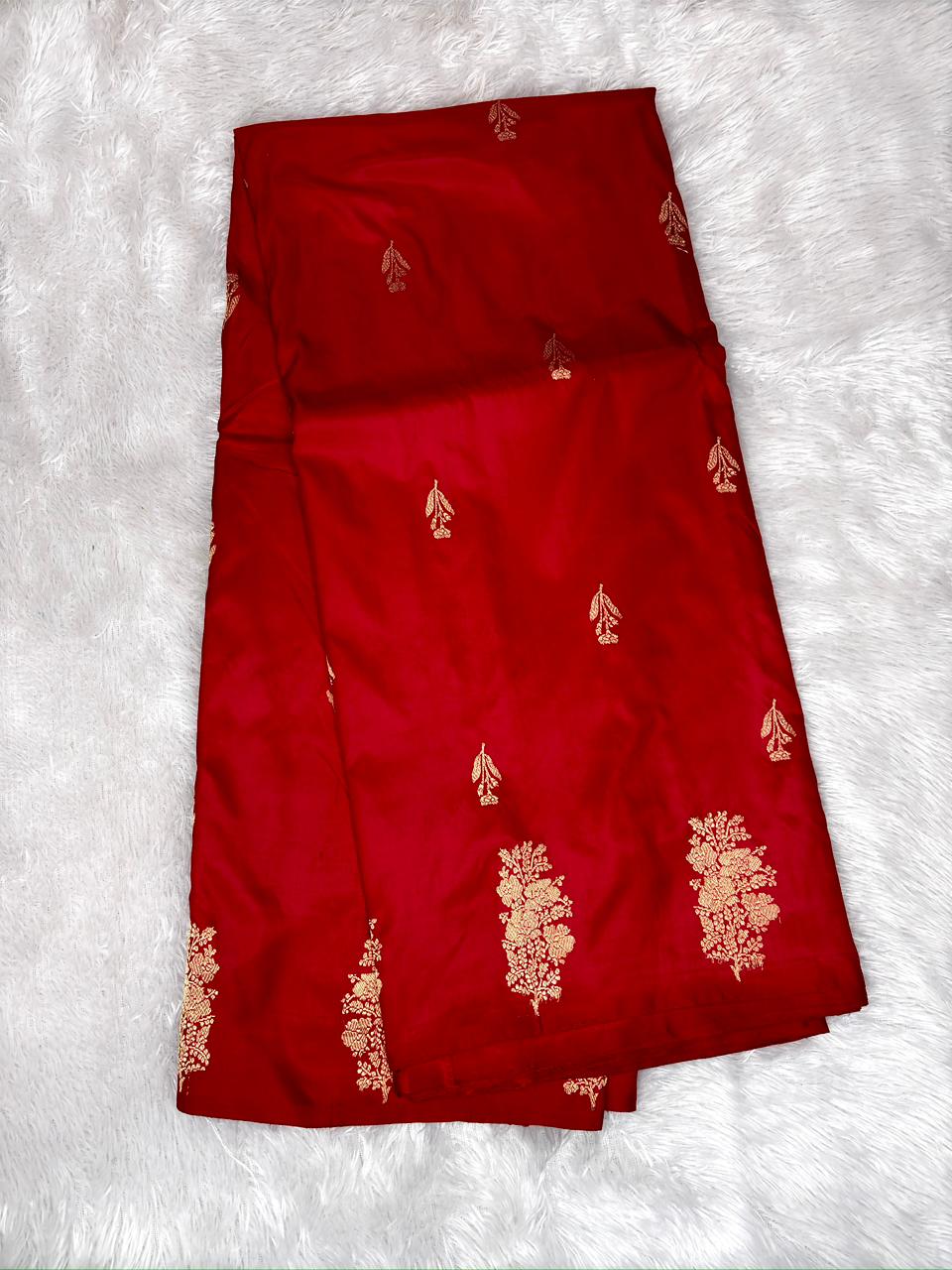 Royal Sindoor Red Katan Silk Boota Kadhua Handloom Designer Saree