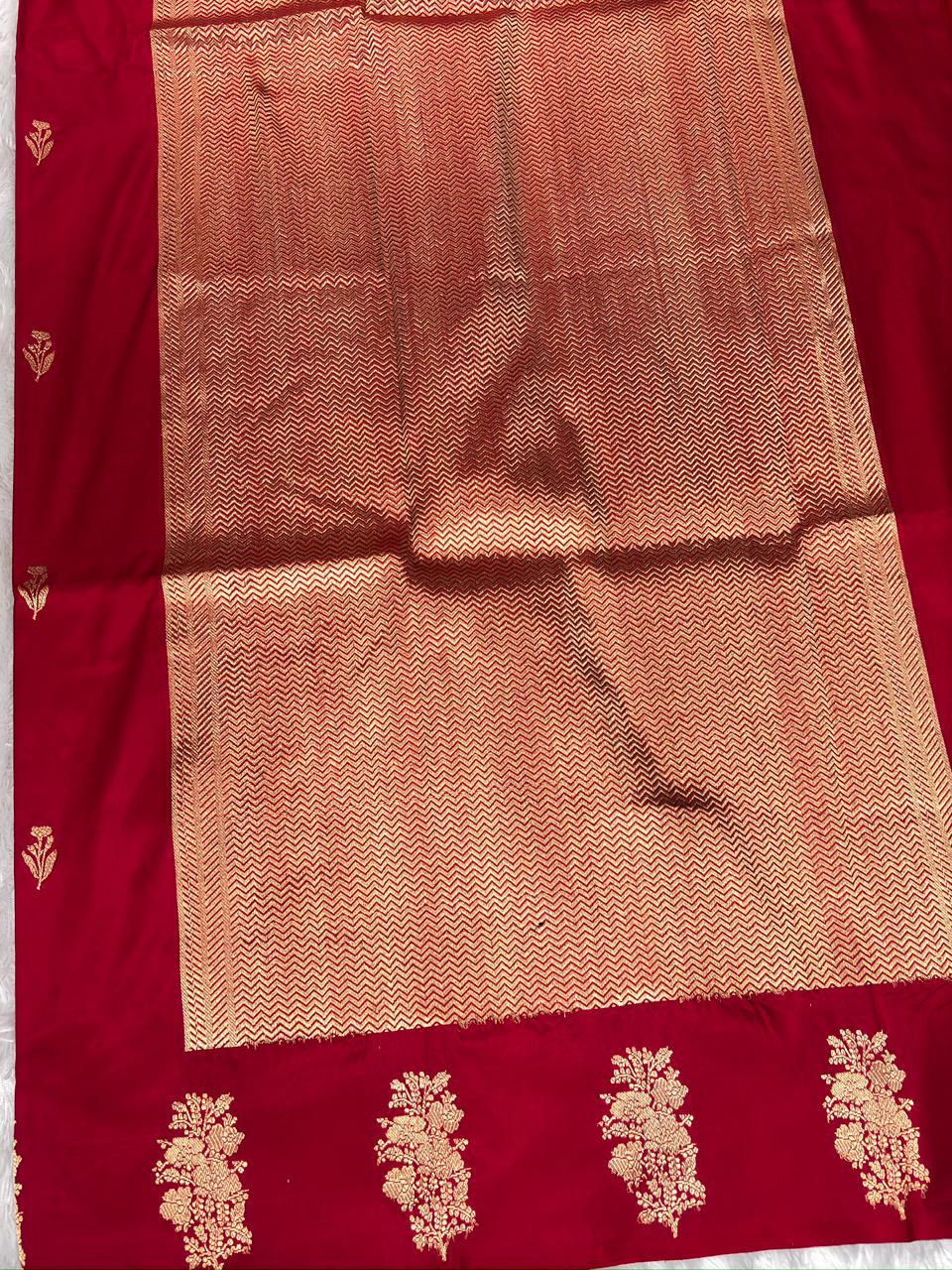Royal Sindoor Red Katan Silk Boota Kadhua Handloom Designer Saree