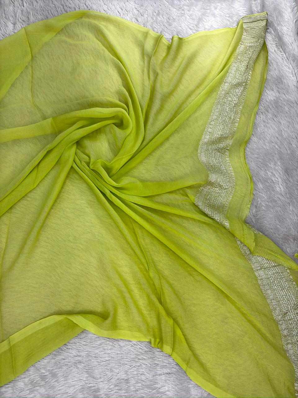 Mustard Gold Khaddi Georgette Meenakari Handloom Saree with Rich Zari Pallu