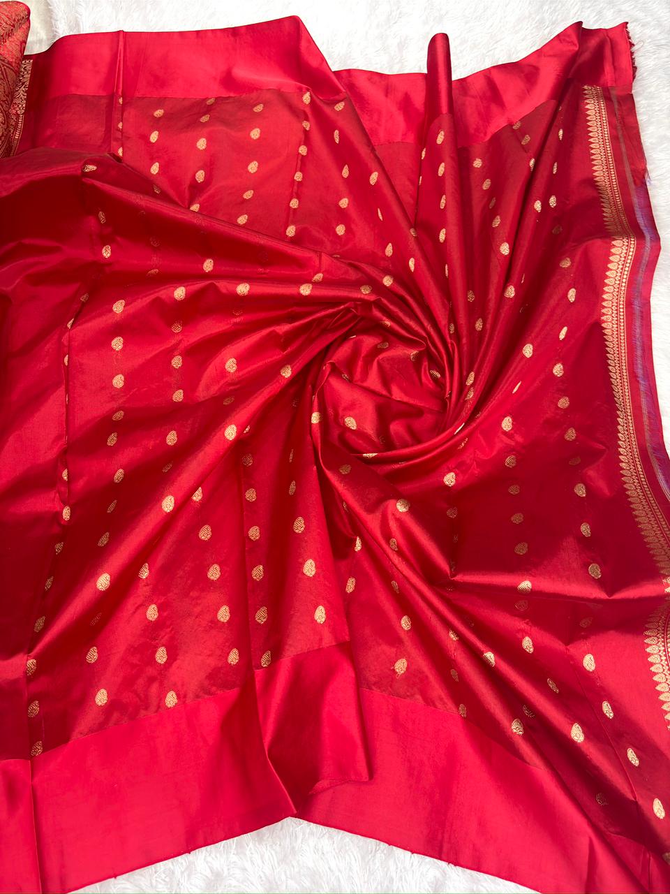 Royal Blue Kora Silk Saree with Rich Red Zari Woven Pallu