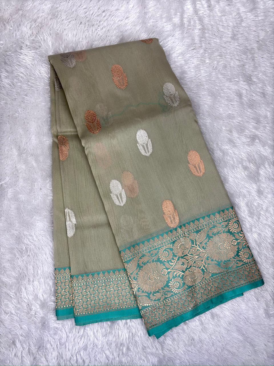 Product description color and title for this kora desinger saree