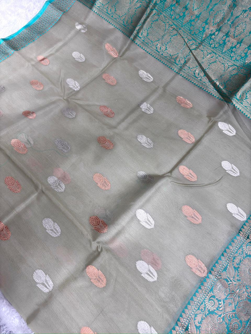 Product description color and title for this kora desinger saree