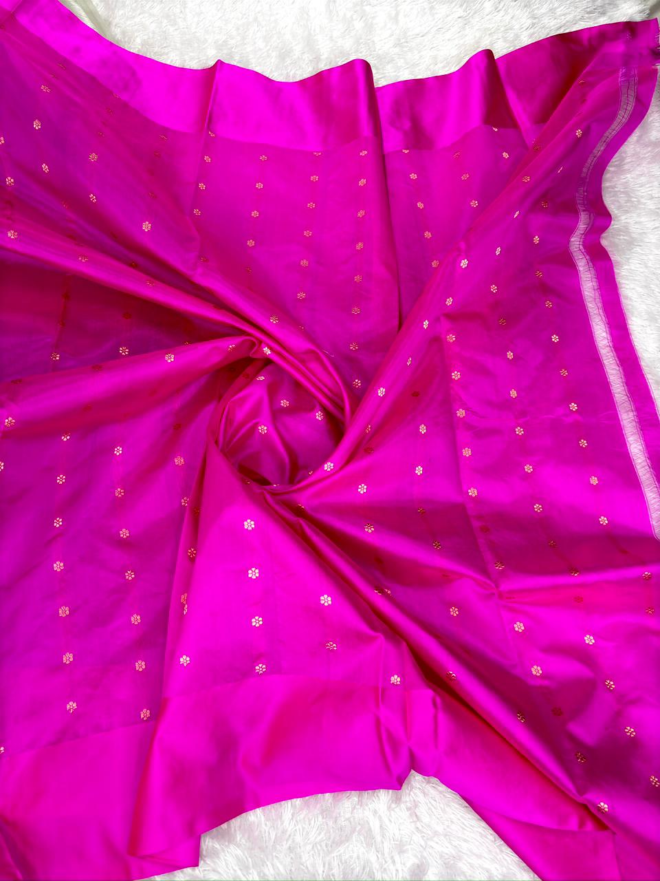 Silver Grey Kora Silk Designer Saree with Rani Pink Zari Pallu