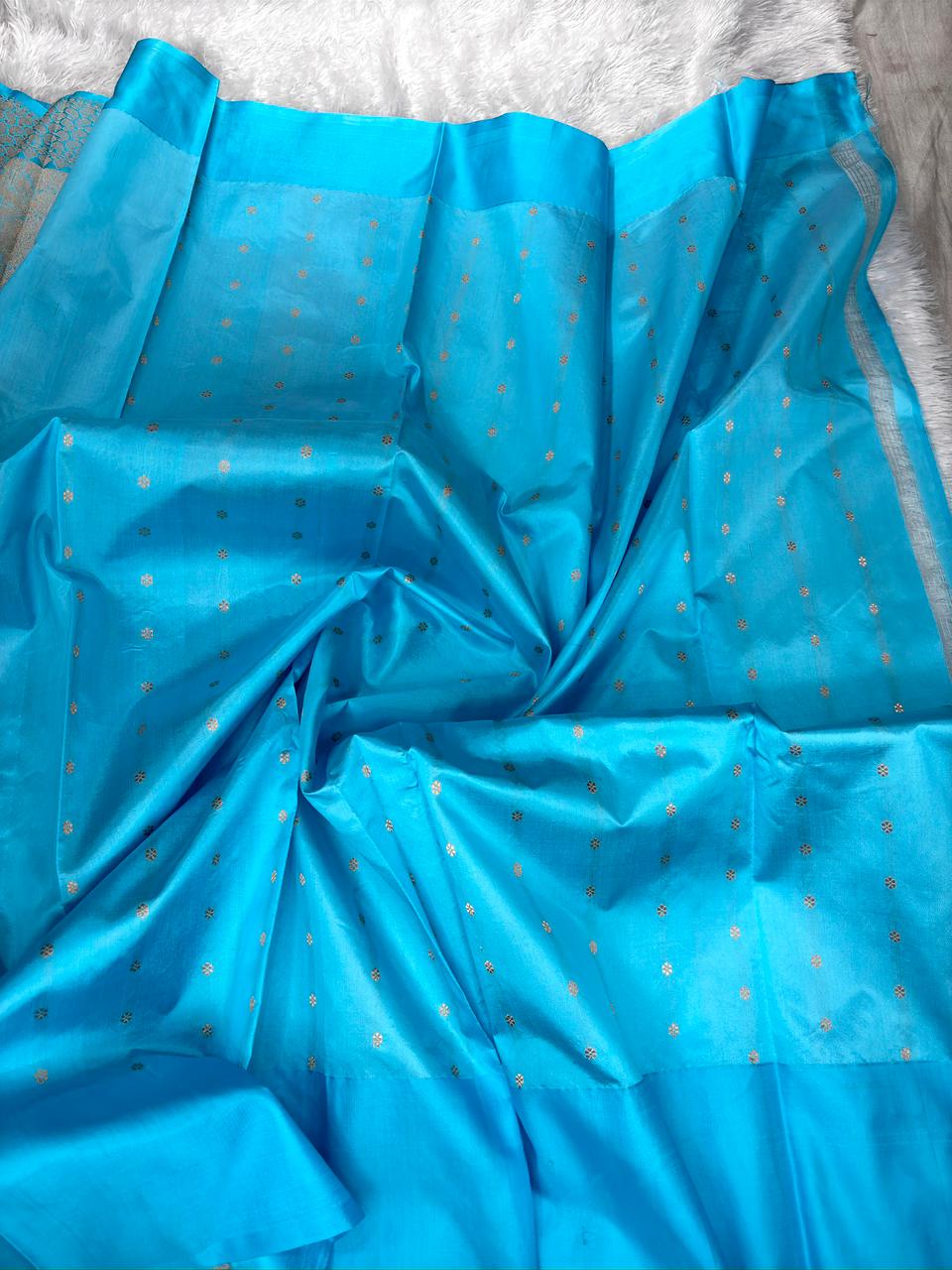 Smoky Mauve Kora Silk Designer Saree with Aqua Blue Zari Pallu