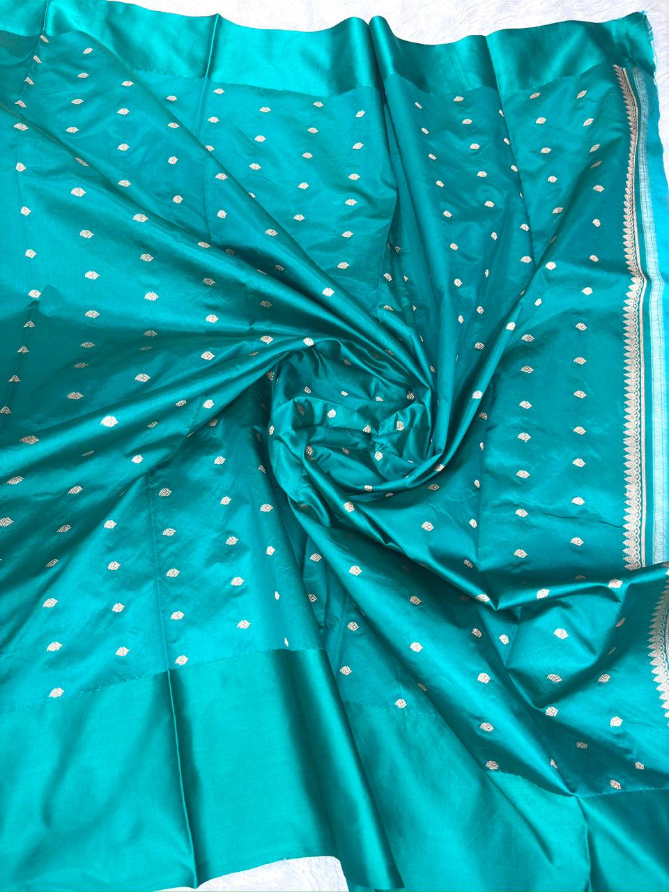 White Kora Silk Designer Saree with Emerald Green Meenakari Zari Pallu