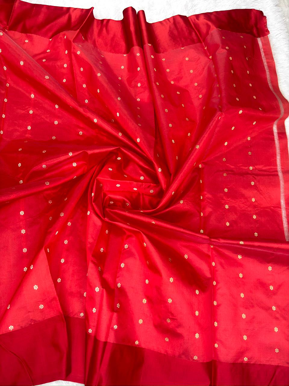 Ivory Elegance Kora Silk Designer Saree with Regal Red Zari Pallu
