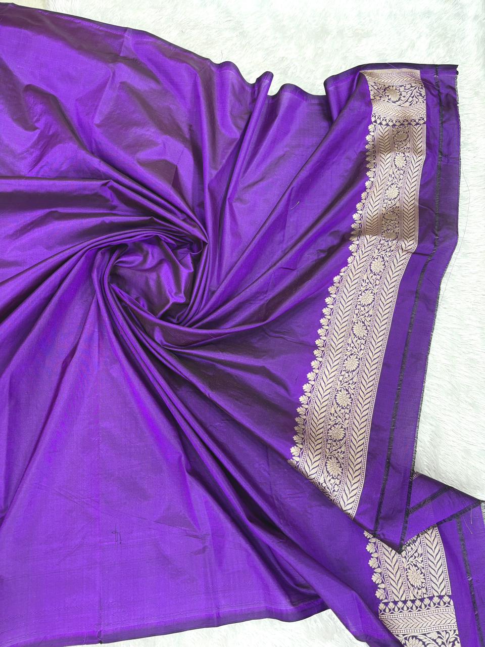 Royal Purple Banarasi Katan Silk Saree with Meenakari Buta and Jungla Cutwork Border