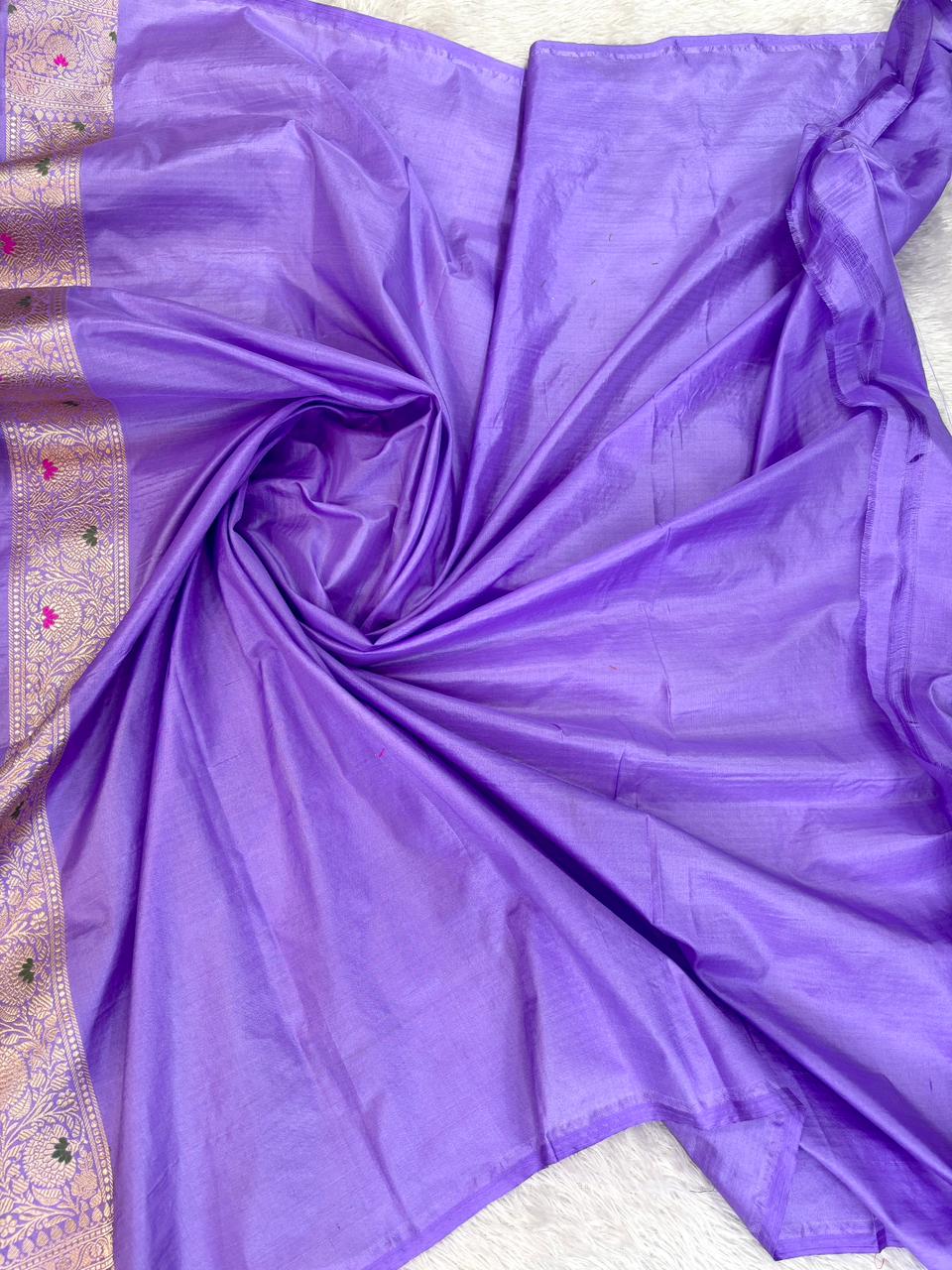 Radiant Lilac Katan Silk Banarasi Saree with Meenakari Ogee Jaal & Cutwork