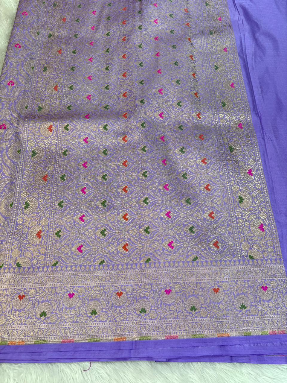 Radiant Lilac Katan Silk Banarasi Saree with Meenakari Ogee Jaal & Cutwork