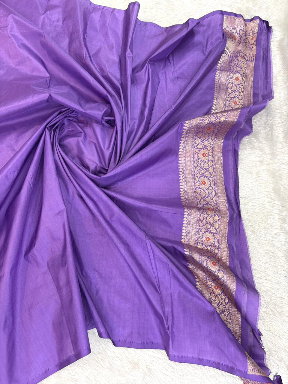 Majestic Purple Katan Silk Banarasi Saree with Geometric Meenakari Jaal & Cutwork