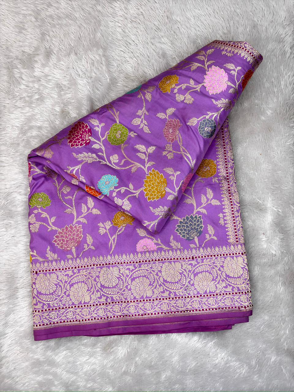 Banarasi Kadhua Jungla Saree in Lavender Orchid Katan Silk