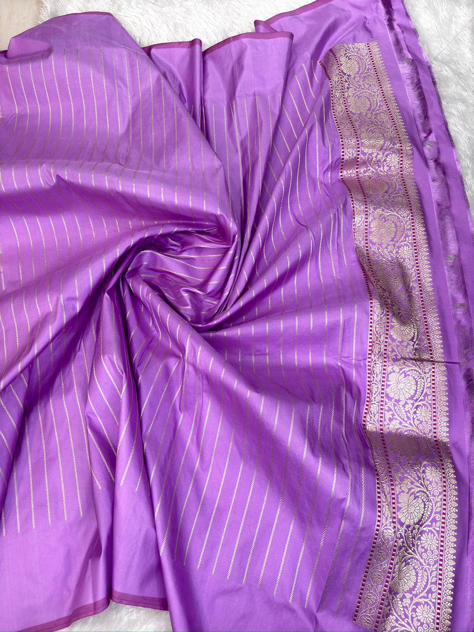 Banarasi Kadhua Jungla Saree in Lavender Orchid Katan Silk