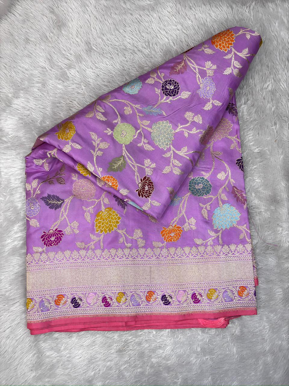 Banarasi Kadhua Jungla Saree in Royal Lilac Katan Silk