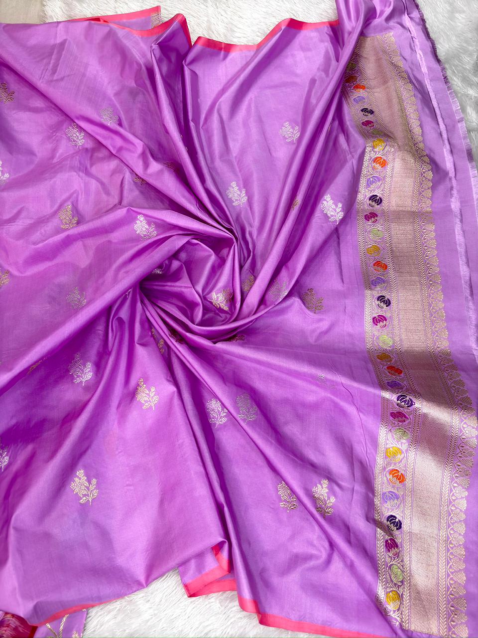 Banarasi Kadhua Jungla Saree in Royal Lilac Katan Silk
