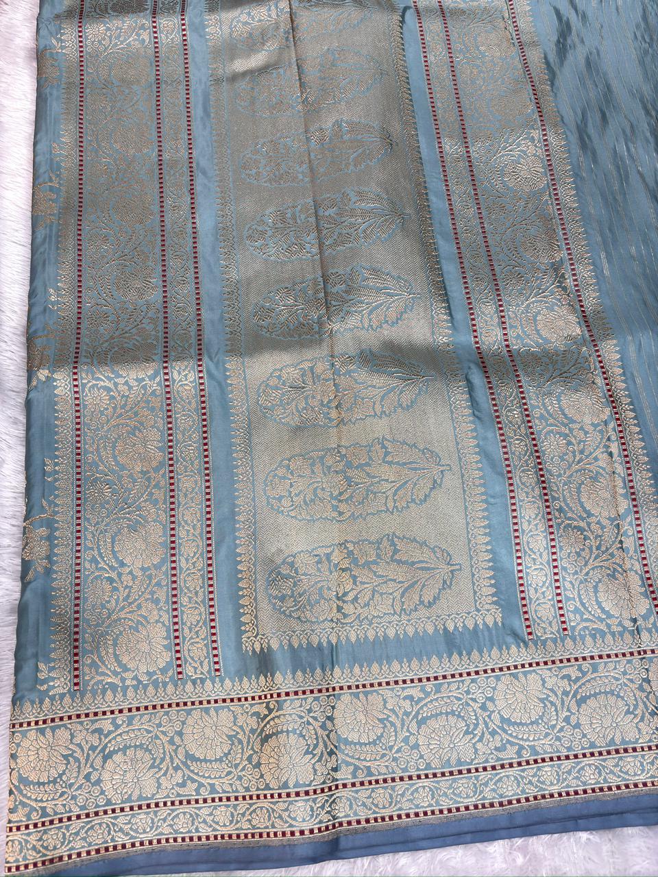 Handwoven Banarasi Kadhua Jungla Saree in Powder Blue Katan Silk