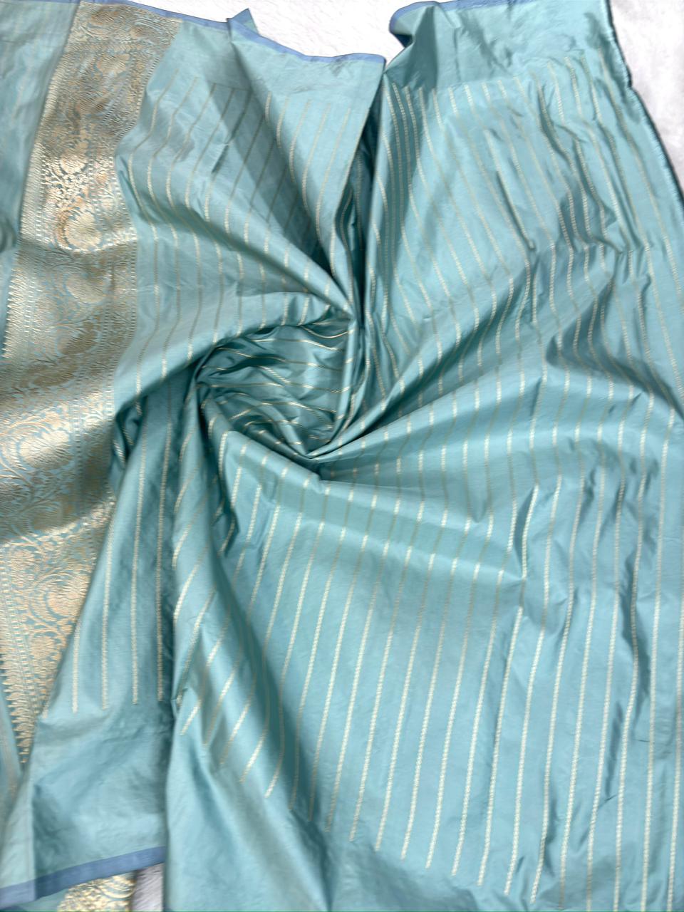 Handwoven Banarasi Kadhua Jungla Saree in Powder Blue Katan Silk